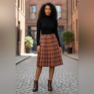 Vintage Brown Plaid Midi Skirt